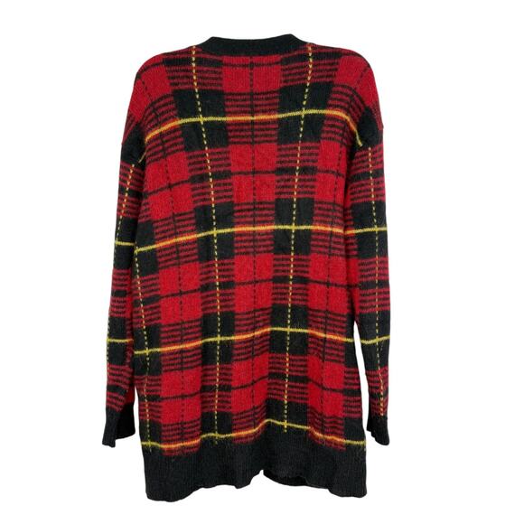 Polo Ralph Lauren Red Black Alpaca Wool Sweater Cardigan Tartan Plaid Women's L - Picture 2 of 8